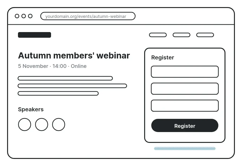 The event page on your own domain with its registration form